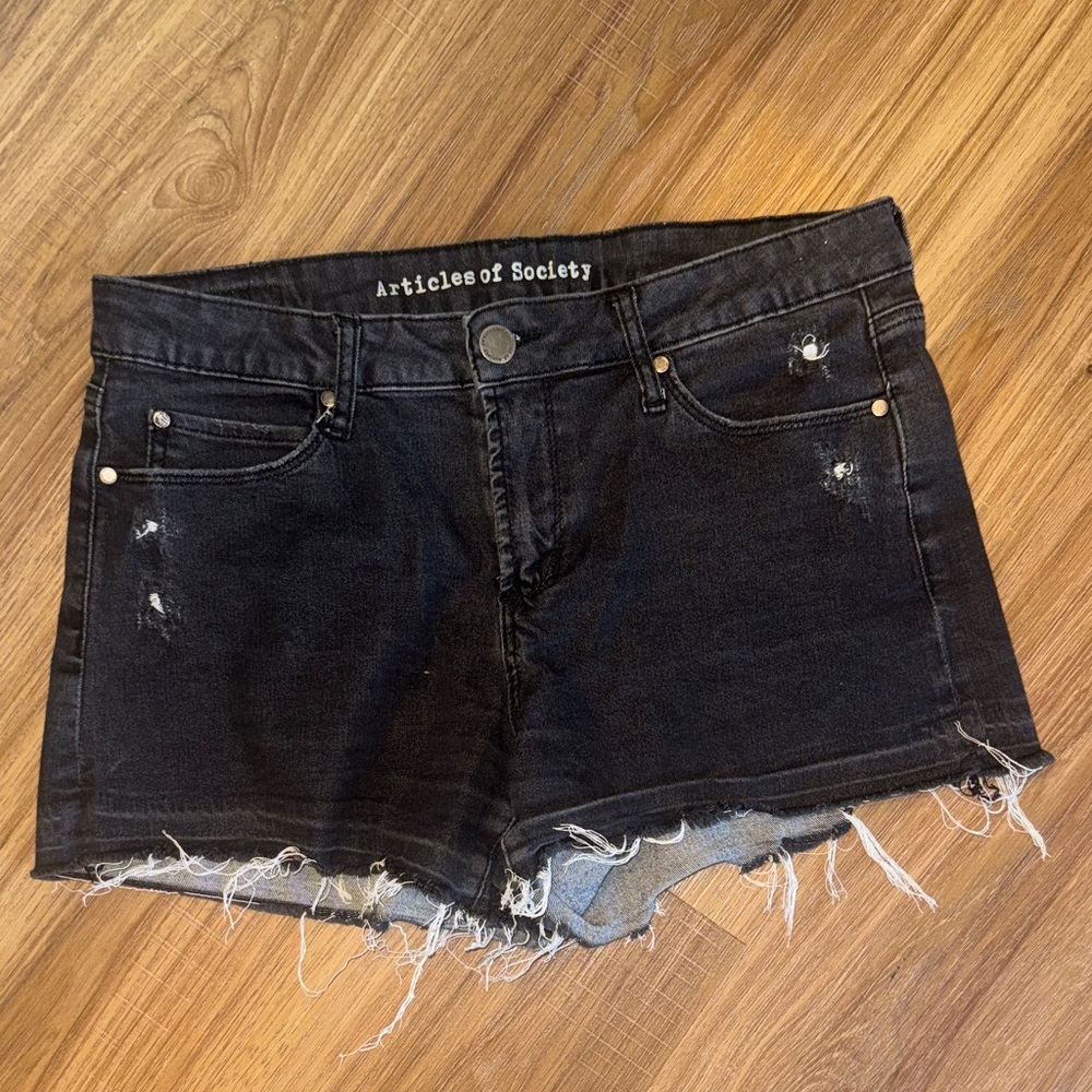 Articles of Society Distressed Black Jean Shorts